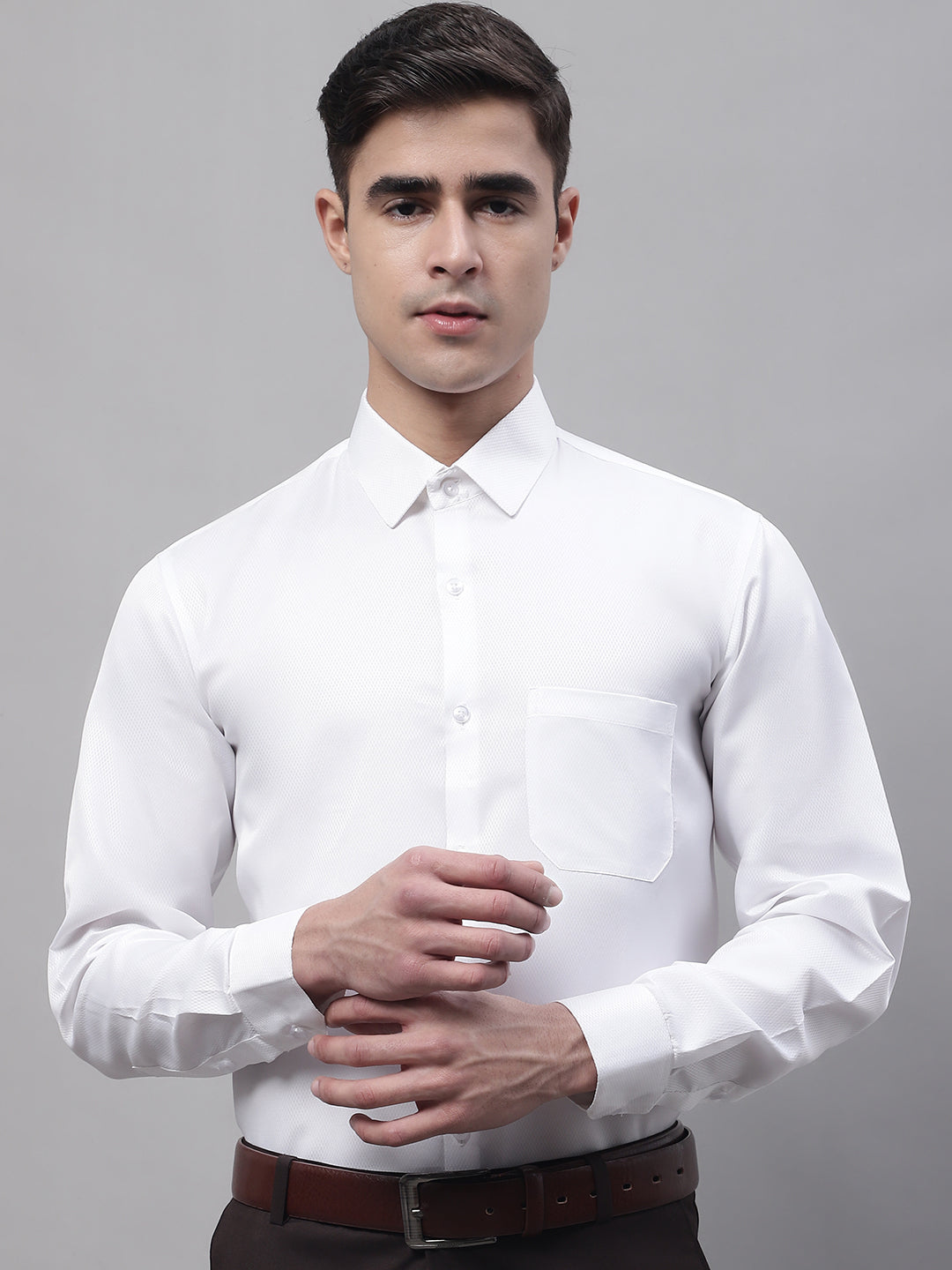 Jainish Men's White Dobby Textured Formal Shirt