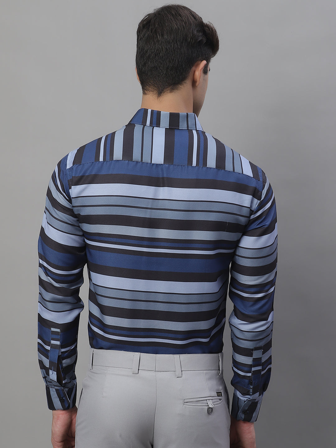 Jainish Men's Grey Classic Striped Formal Shirt - Grey