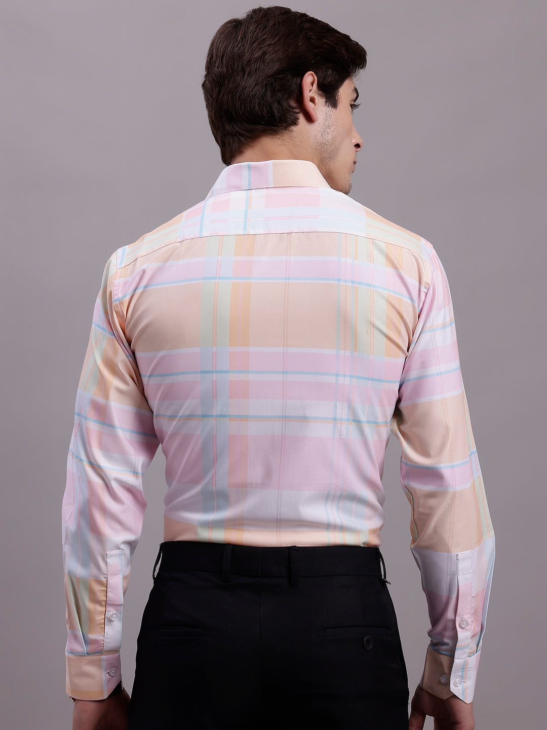 Jainish Men's Cotton Blend Checked Formal Shirt - Pink