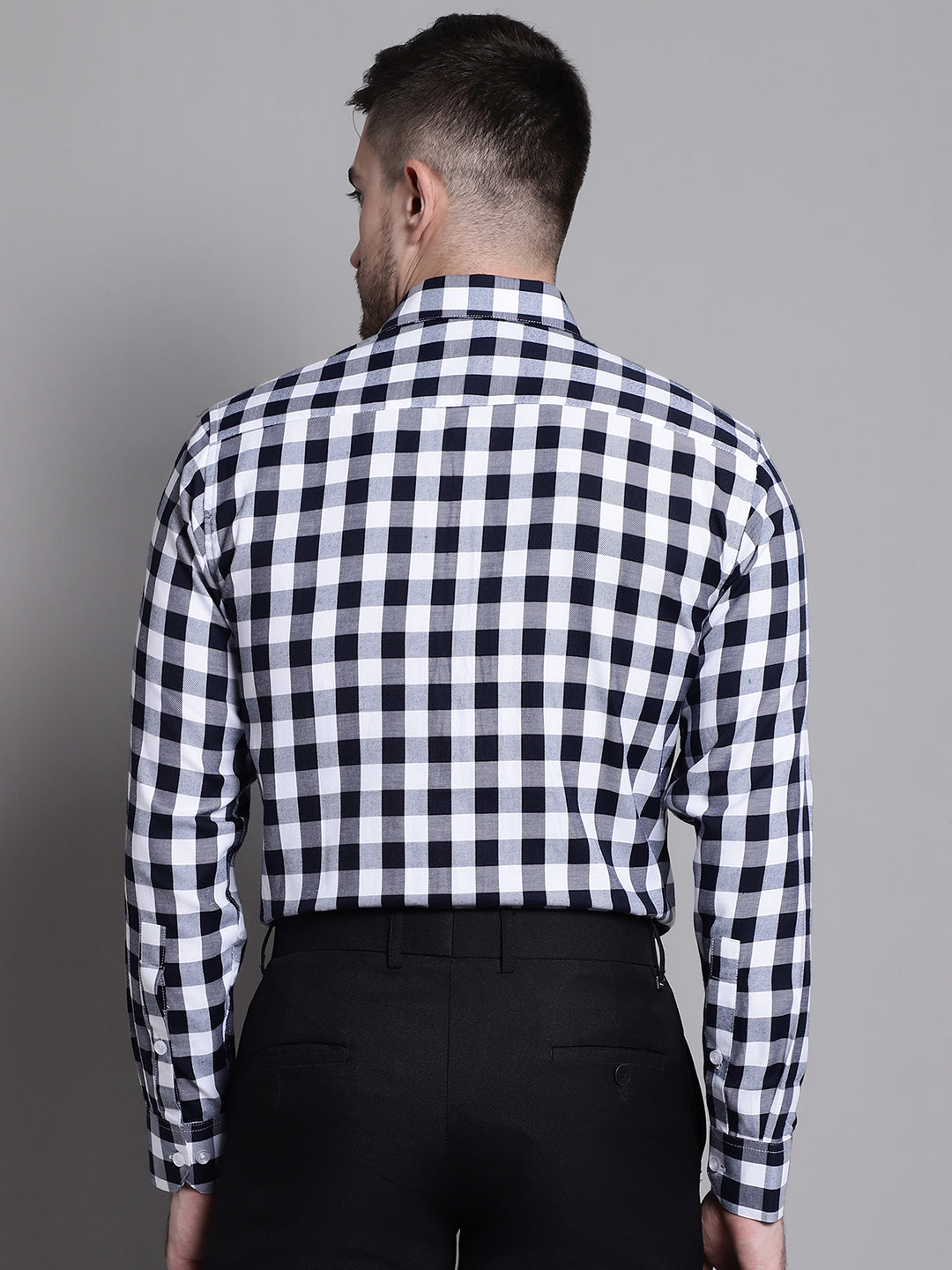 Jainish Men's Buffalo Check Formal Shirt - Navy Blue
