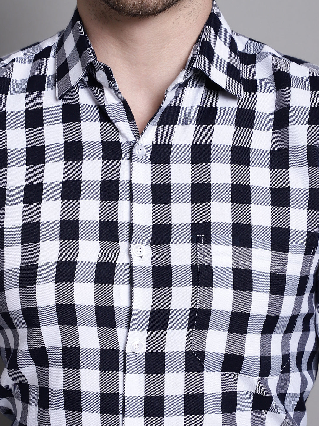 Jainish Men's Buffalo Check Formal Shirt - Navy Blue