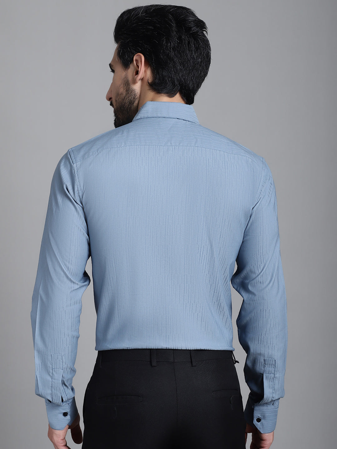 Indian Needle Men's Woven Design Formal Shirt - Grey