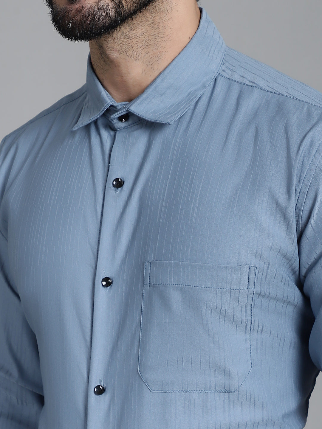 Indian Needle Men's Woven Design Formal Shirt - Grey