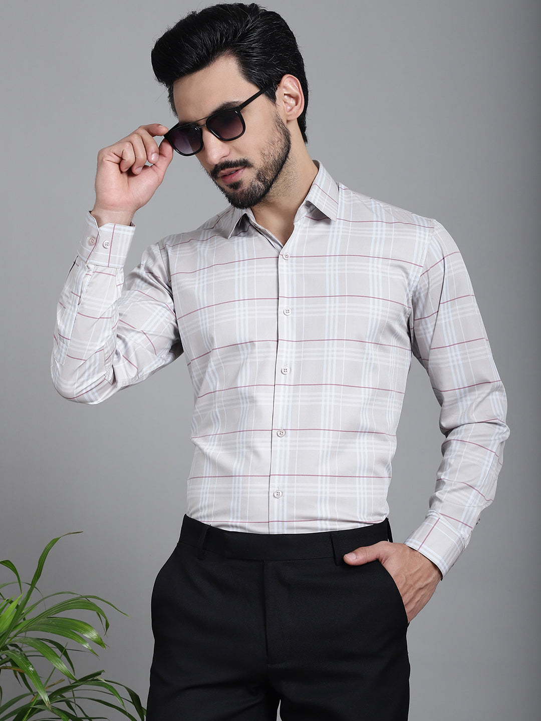 Indian Needle Men's Checked Formal Shirt - Cream