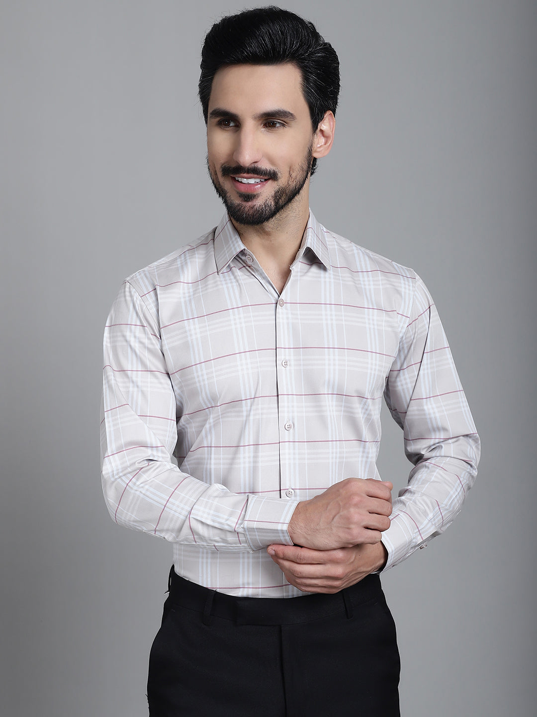 Indian Needle Men's Checked Formal Shirt - Cream