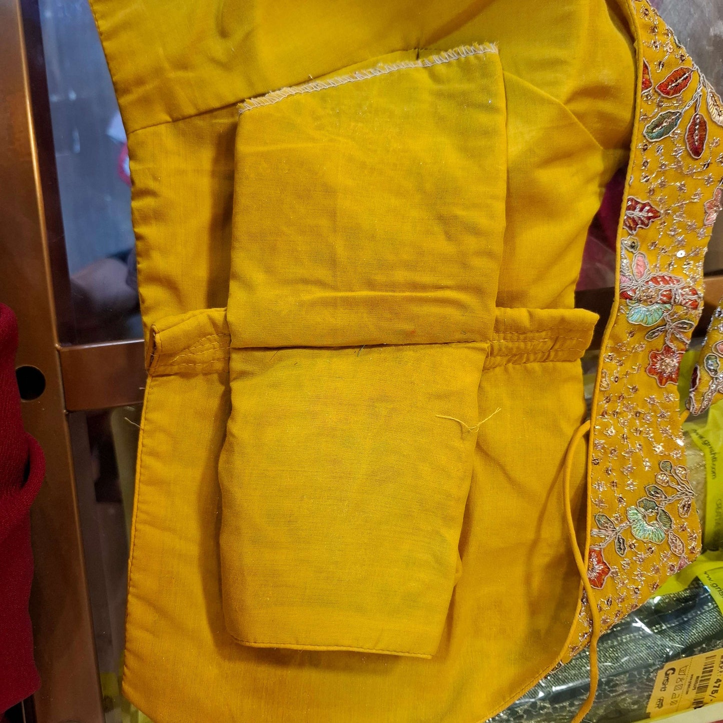 Kia Fashions Mustard Yellow Georgette Multi Color Emb & Sqn Readymade Blouse