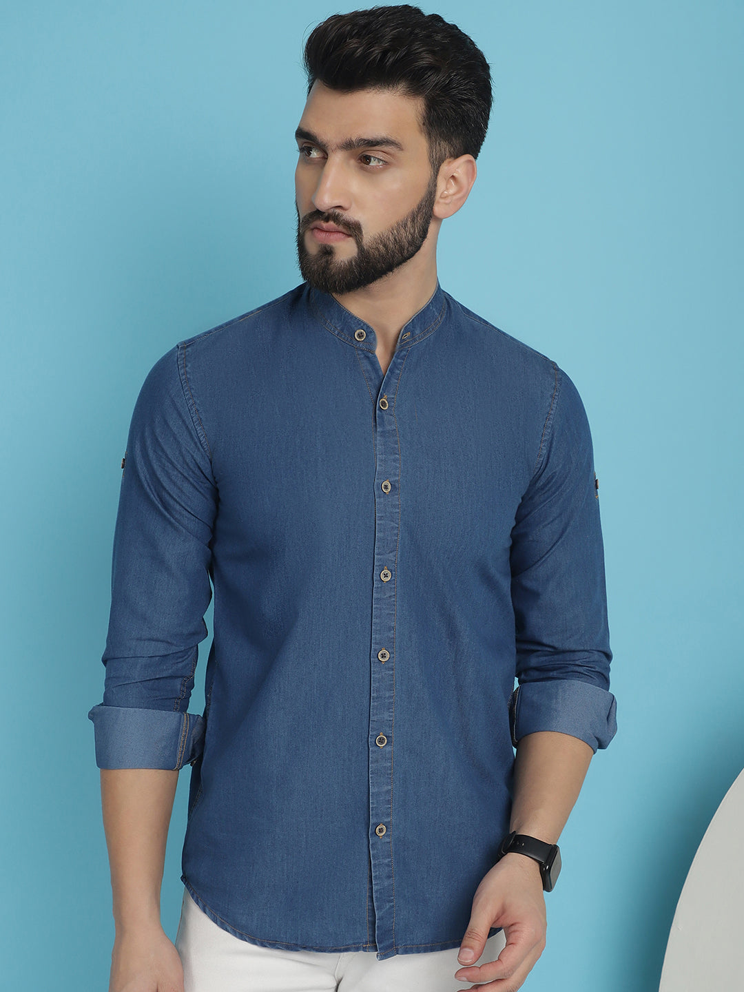 Indian Needle Men's Denim Casual Shirt - Blue