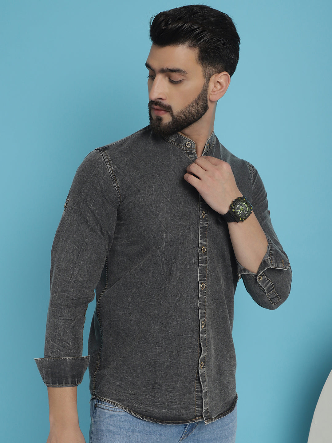 Indian Needle Men's Denim Casual Shirt - Charcoal