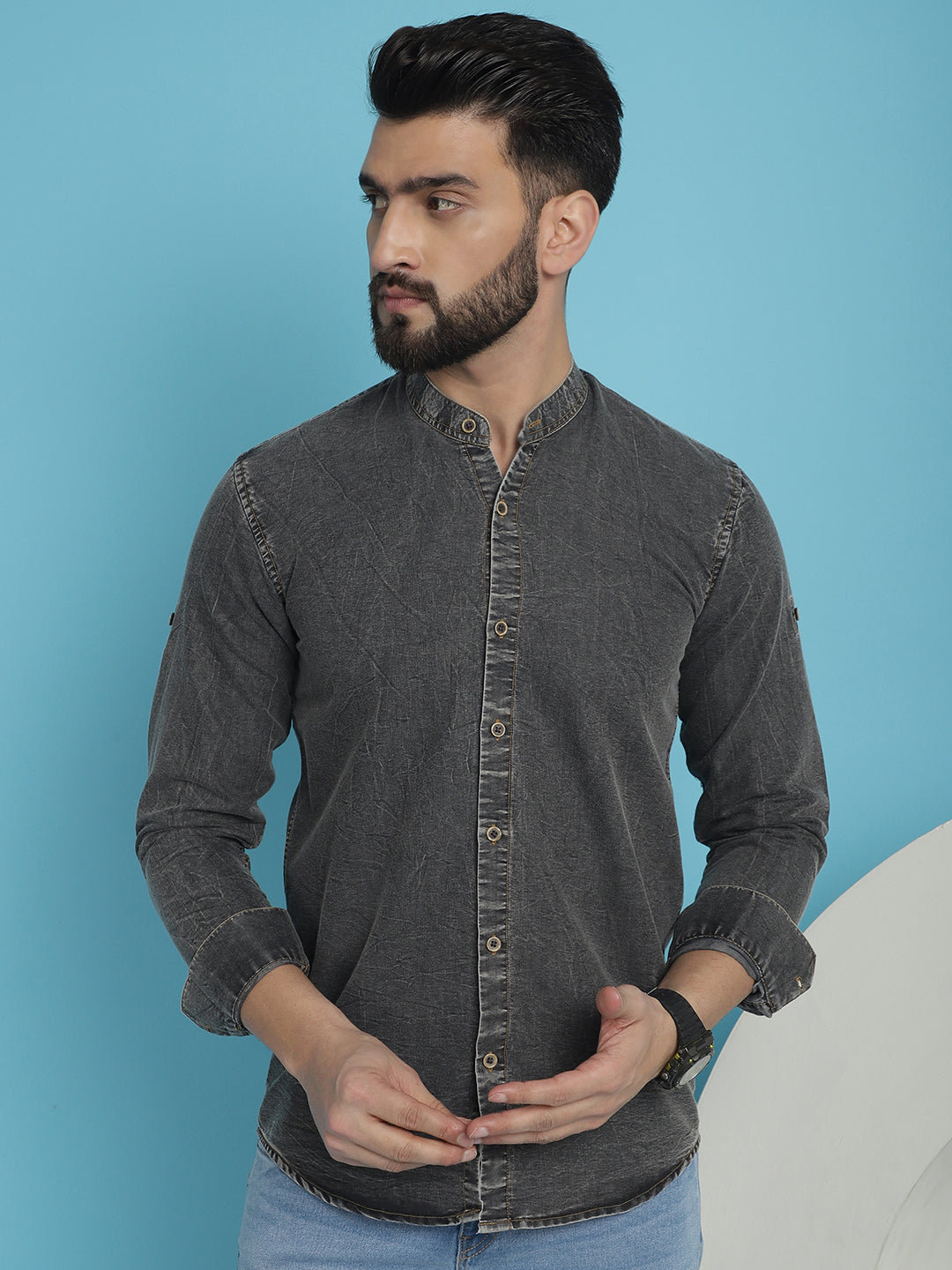Indian Needle Men's Denim Casual Shirt - Charcoal