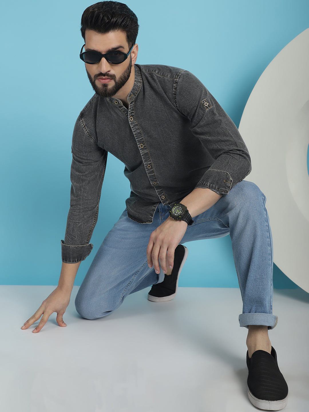 Indian Needle Men's Denim Casual Shirt - Charcoal