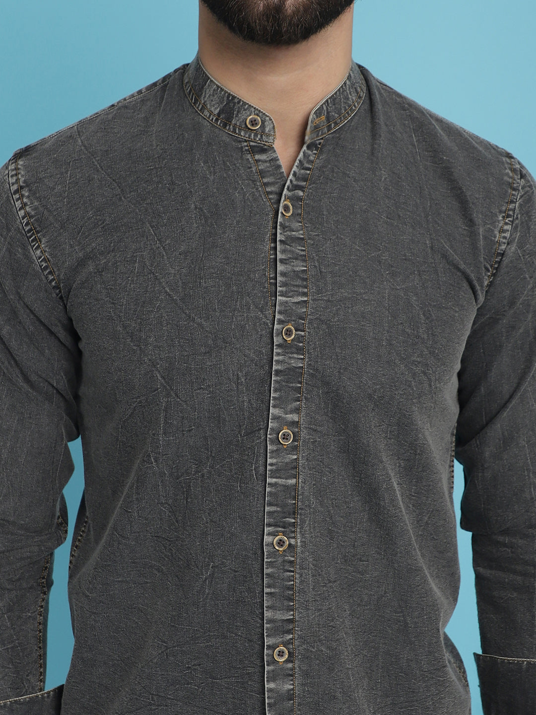 Indian Needle Men's Denim Casual Shirt - Charcoal