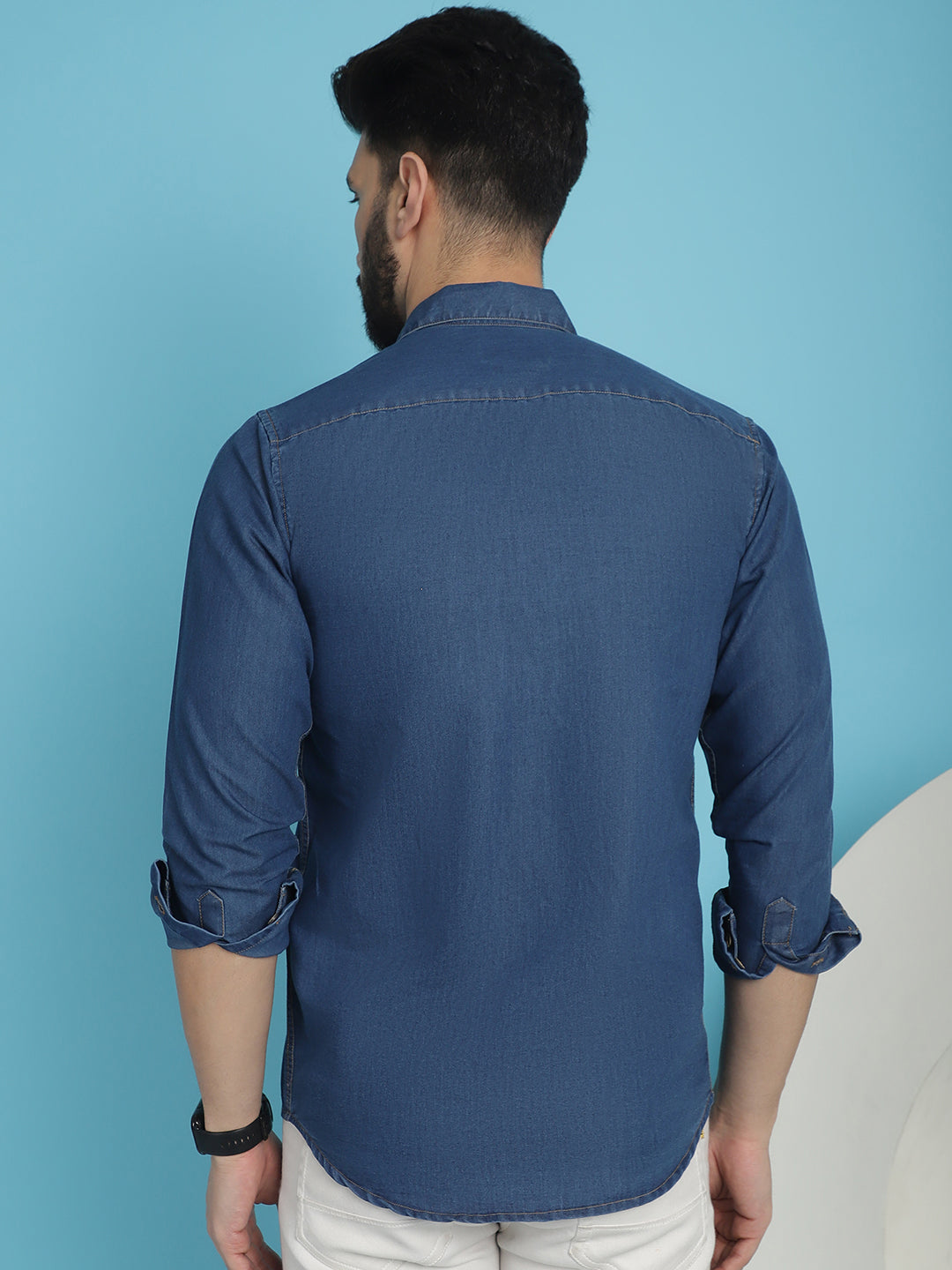 Indian Needle Men's Faded Cotton Denim Casual Shirt - Blue