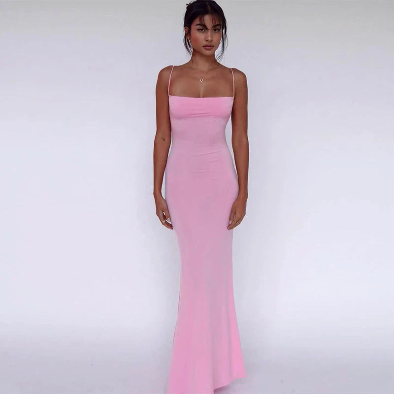 Solid Sleeveless Backless Elegant Sexy Bodycon Y2K Maxi Prom Dress