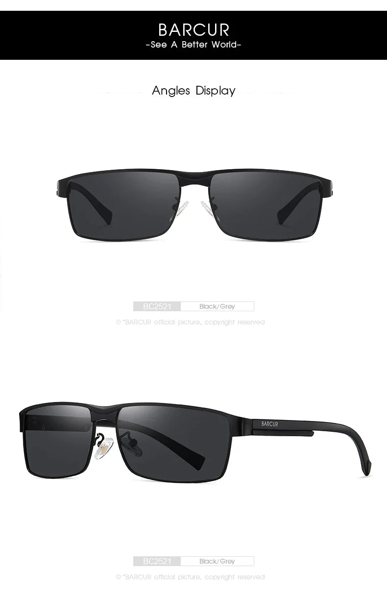BARCUR Sunglasses Men’s Original Rectangle Fashionable Business Sunglasses – Polarized UV400 Protection for Driving Hiking Sports and Casual Wear – Trendy Fashion Shades Oculos De Sol with Anti-Reflective TAC Lenses
