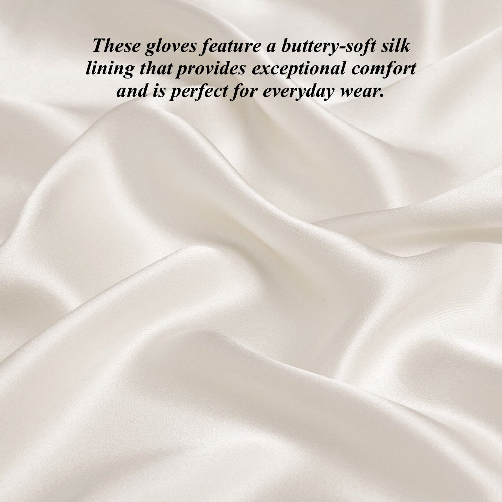 FS02 (white) - Women's Italian silk lined leather gloves with curved hem