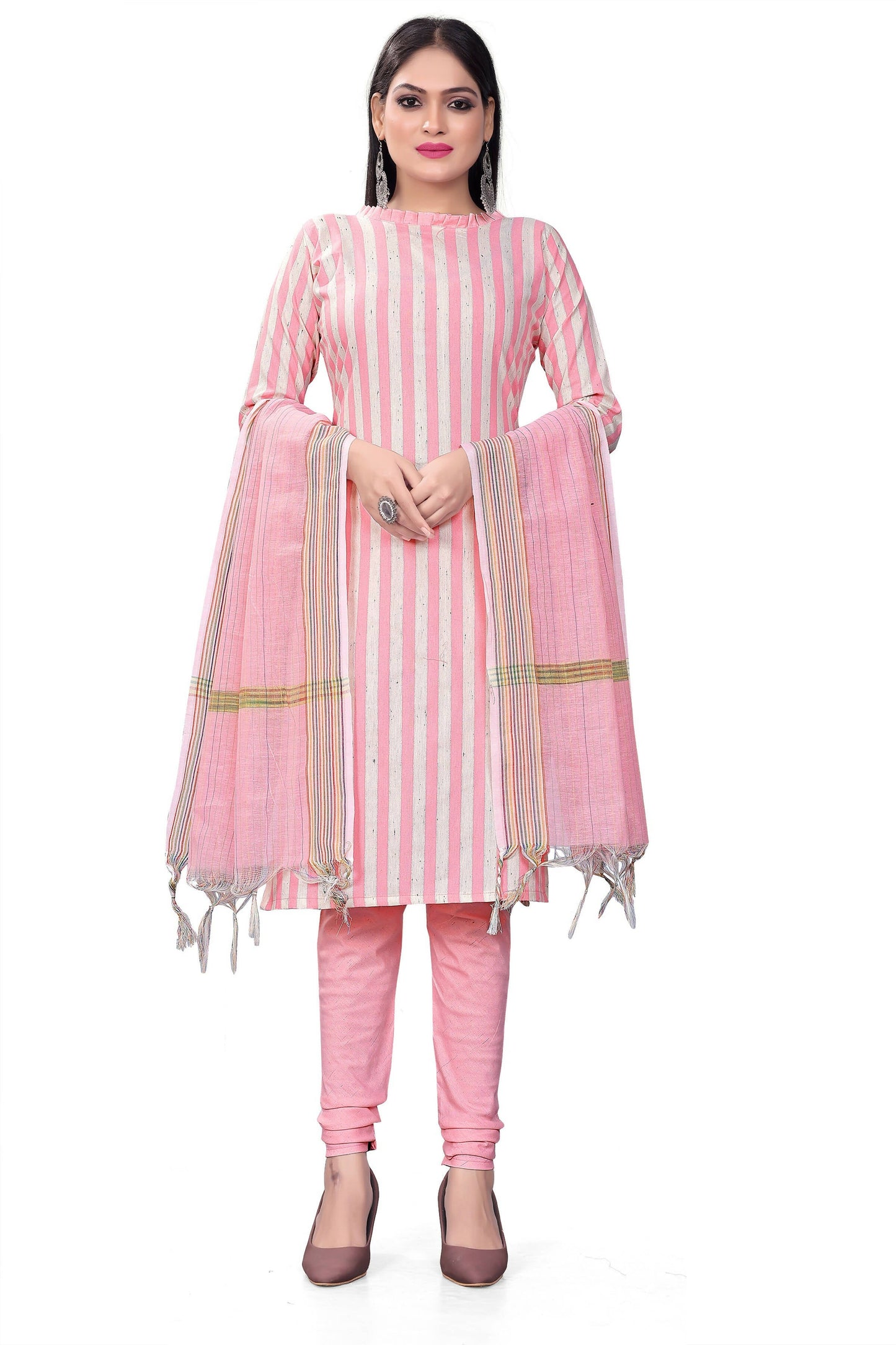 Pink Cotton Jacquard Woven Unstitched Dress Material - Amara