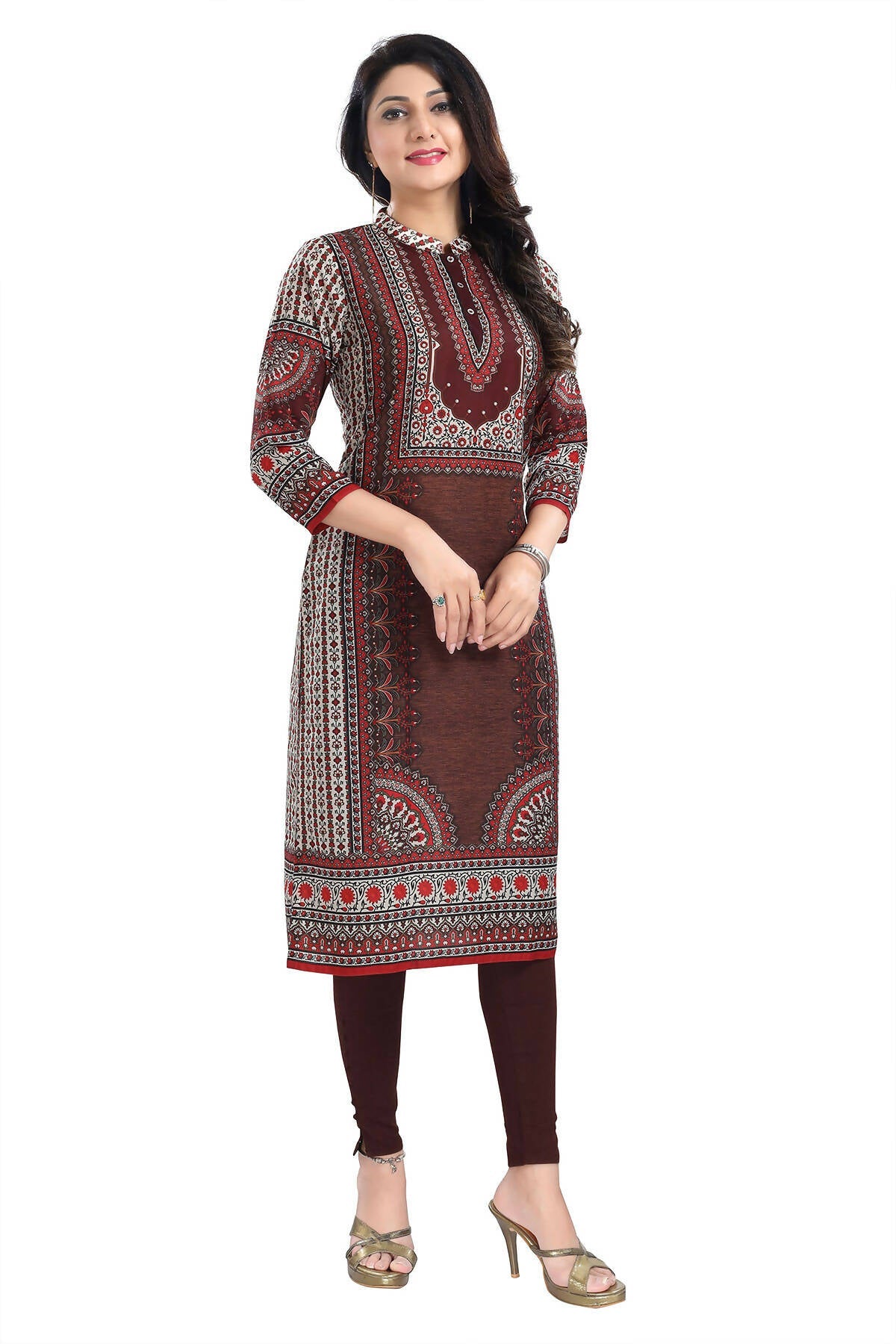 Snehal Creations Beautiful Brown Digital Print Masleen Long Kurti Tunic