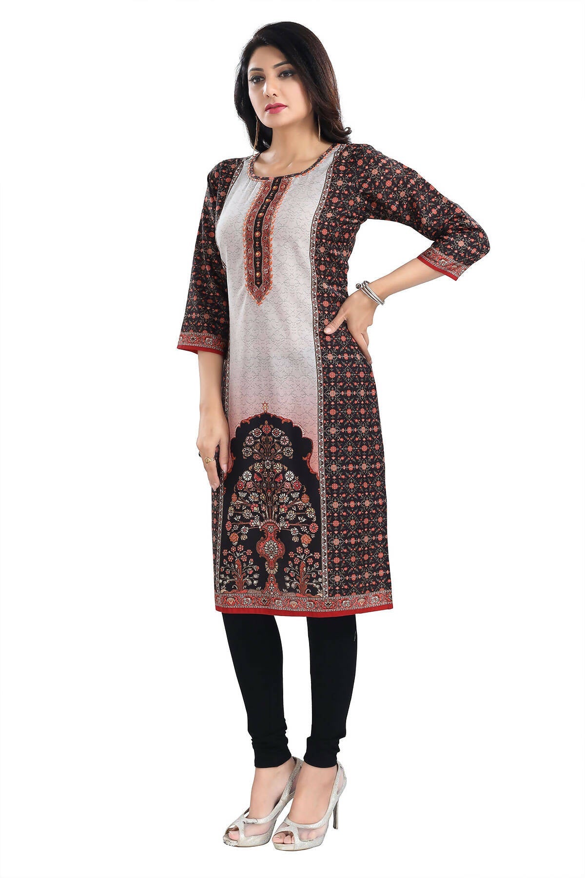 Snehal Creations Black Beauty Designer Digital Print Cotton Slub Fabric Long Kurti Tunic