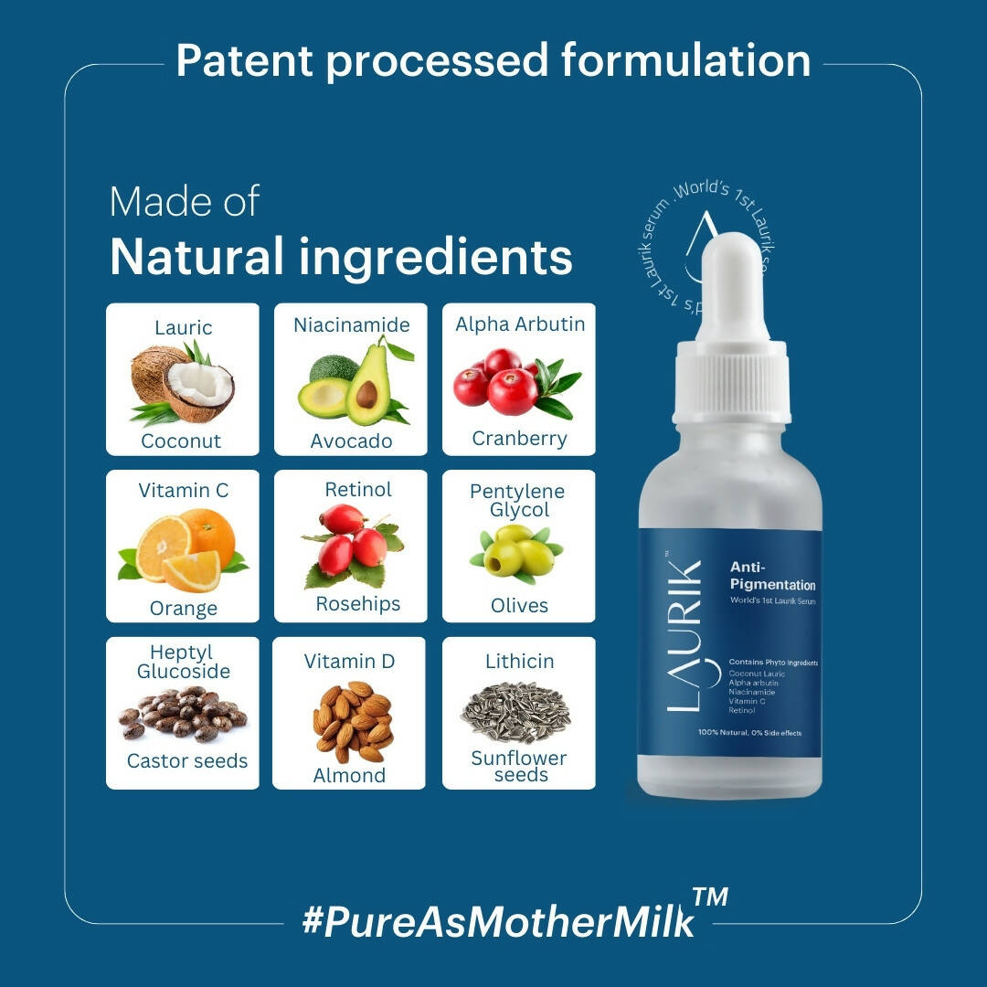 Laurik Anti Pigmentation & Lightening Serum For Men & Women with Alpha Arbutin, Retinol, Niacinamide & Vit-C for Dark Patches & Spots