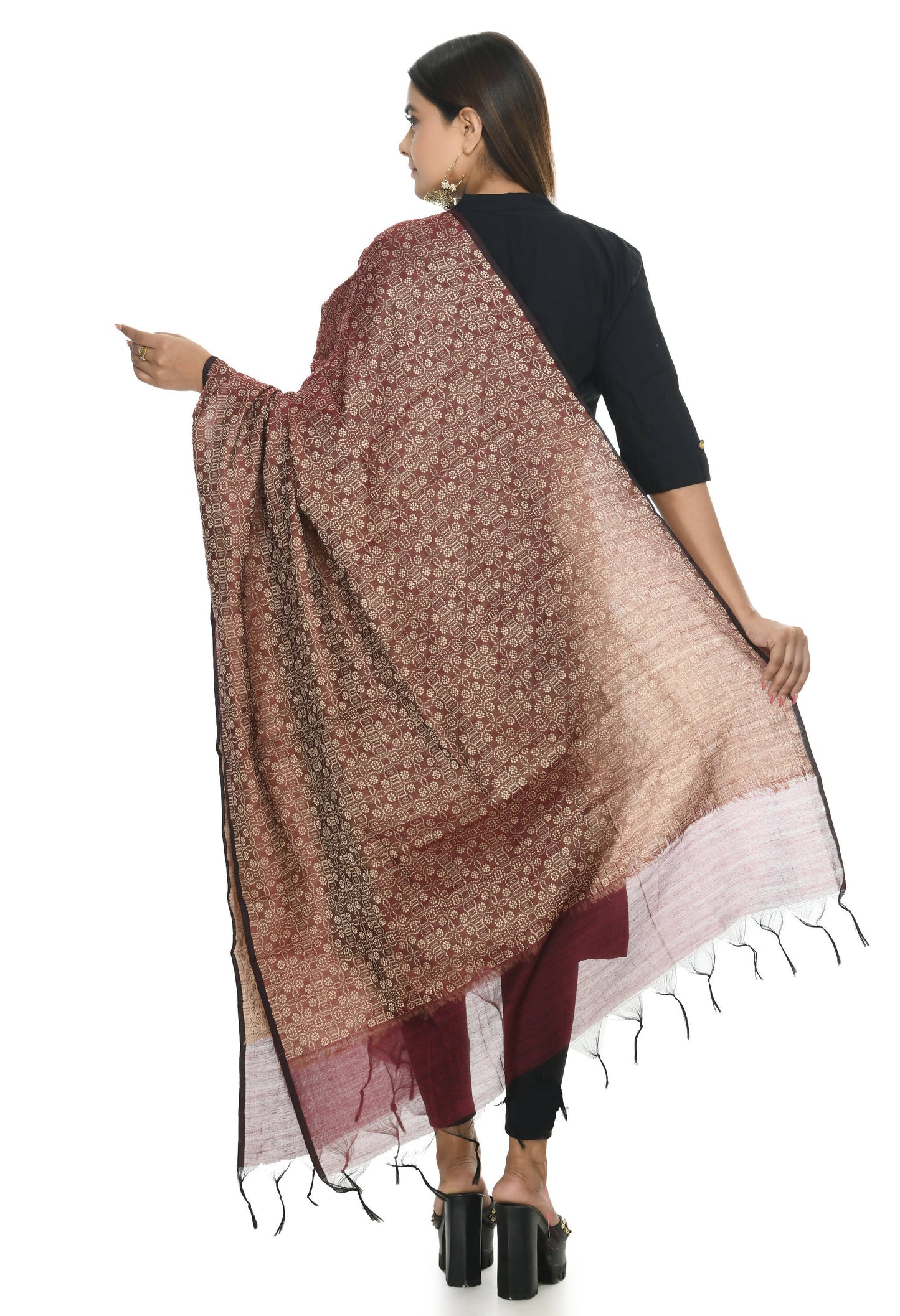 Mominos Fashion Moeza Handloom Cotton Dark Maroon Dupatta