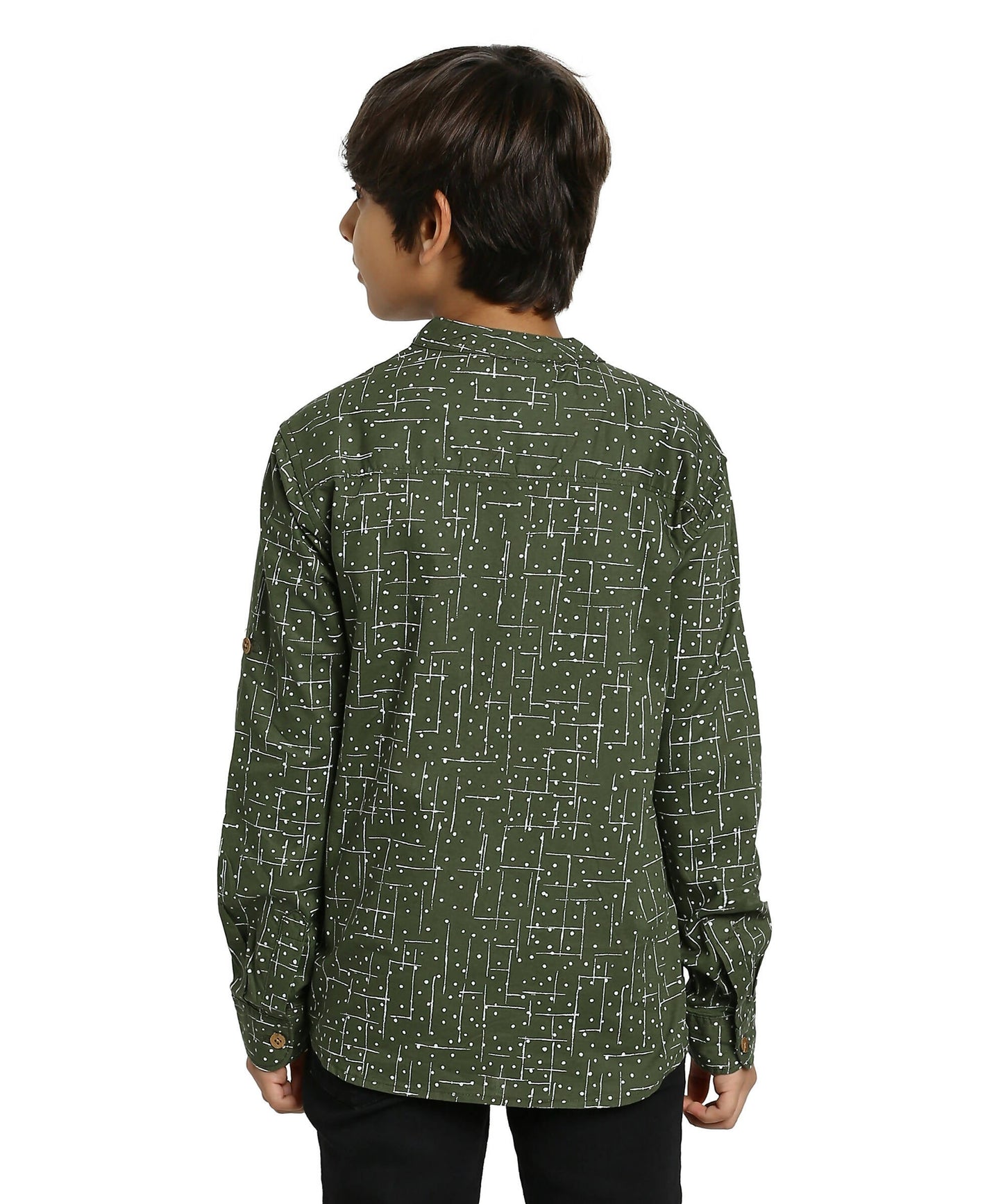 Manet Boys Full Sleeves Dot Printed Ethnic Shirt - Olive Green
