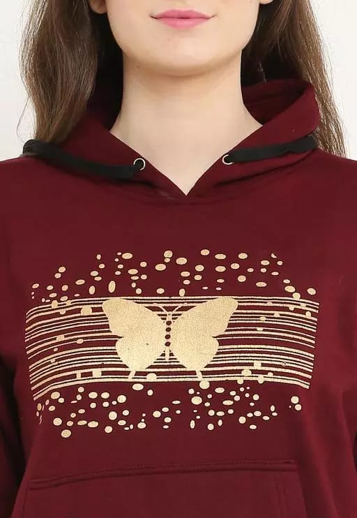 PAVONINE Wine Color Butterfly-Design Pullover Hoodie Sweatshirt For Girls