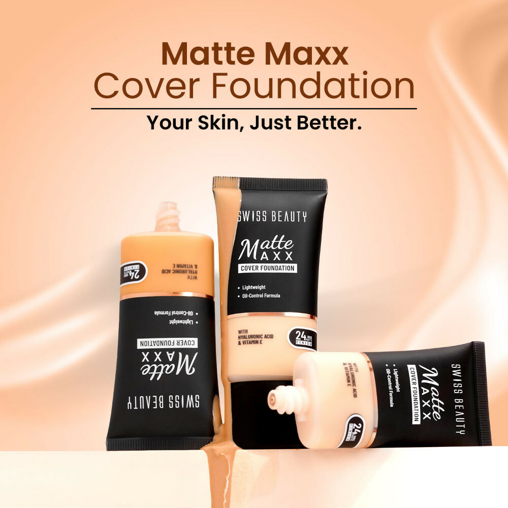 Swiss Beauty Matte Maxx Cover Foundation with Hyaluronic Acid & Vitamin E - 1 Fair Warm
