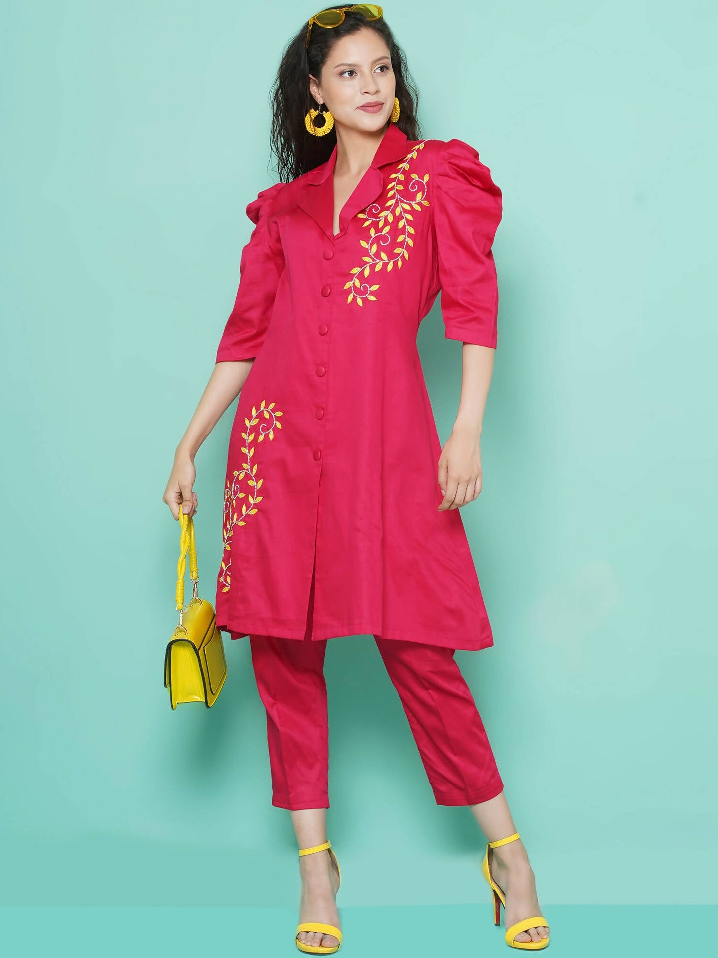 Women Republic Pink Cotton Silk Embroidered and Embellished Coord Set