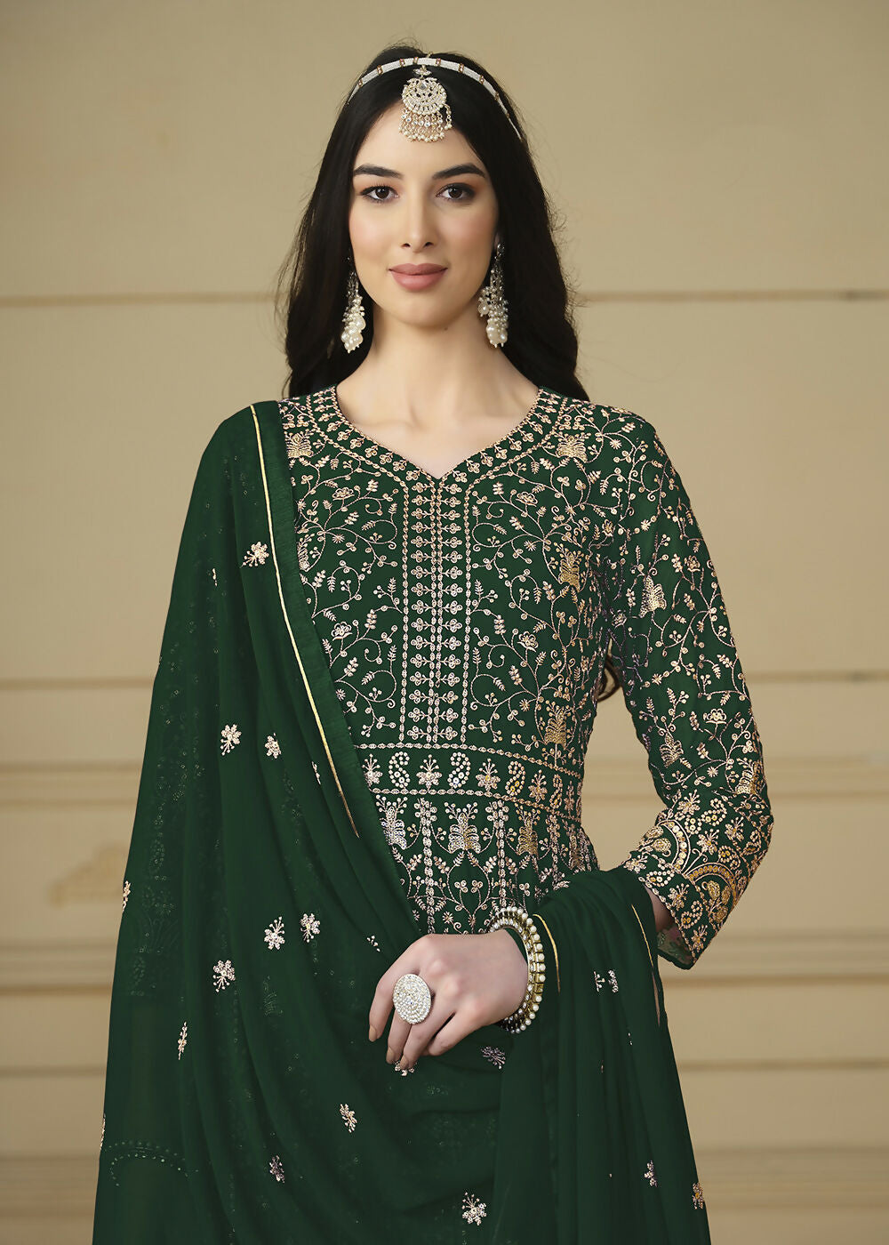 Bottle Green Embroidered Trendy Style Anarkali Suit - Emponline