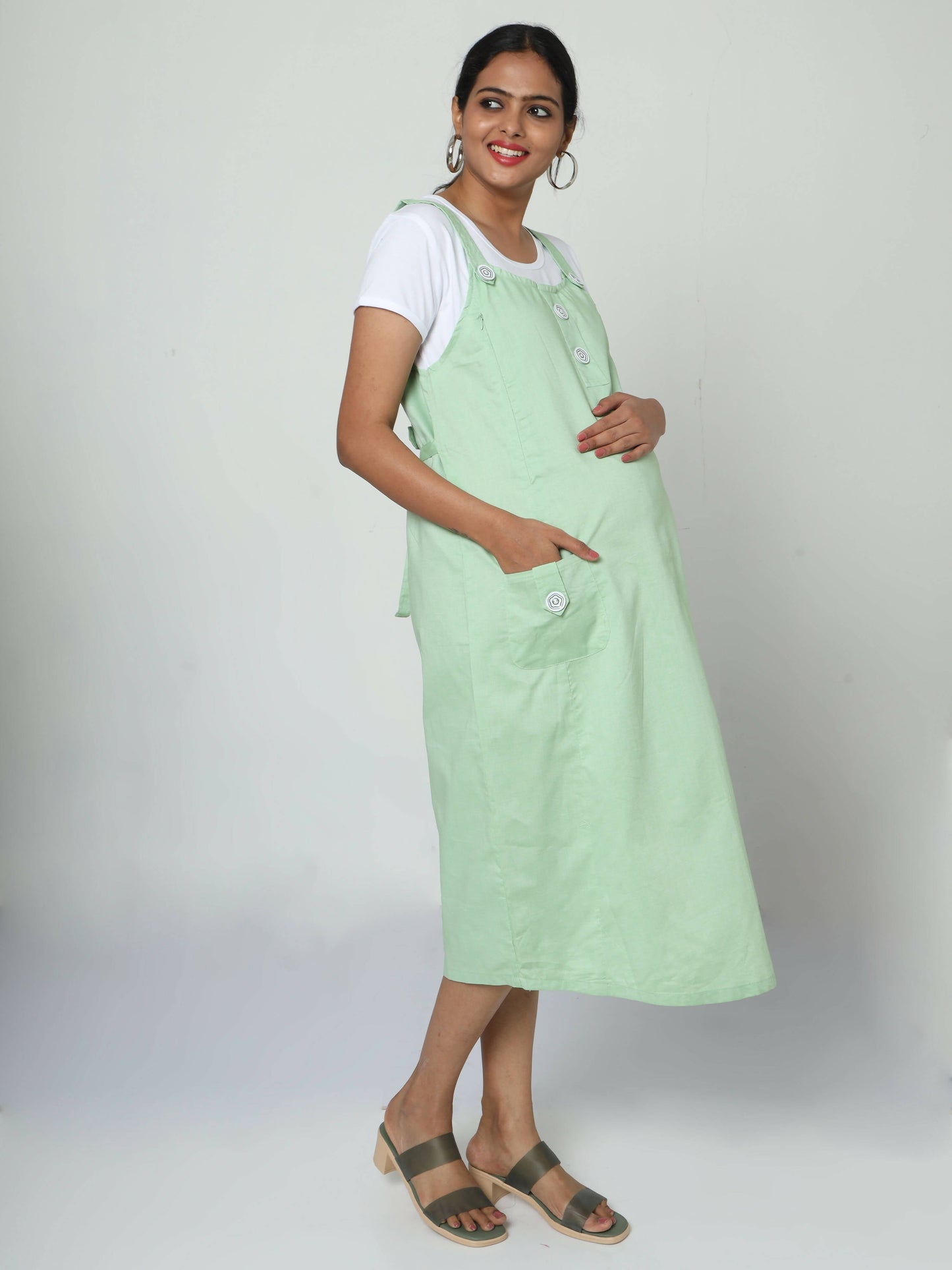 Manet Half Sleeves Solid Maternity Dress With Concealed Zipper Nursing Access - Green