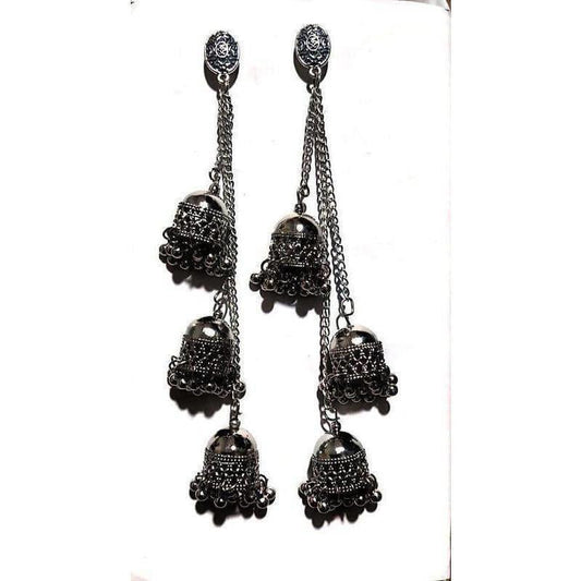 MS Fashion India Black Color Long Hangings Chains Jhumkas Pearls Earrings