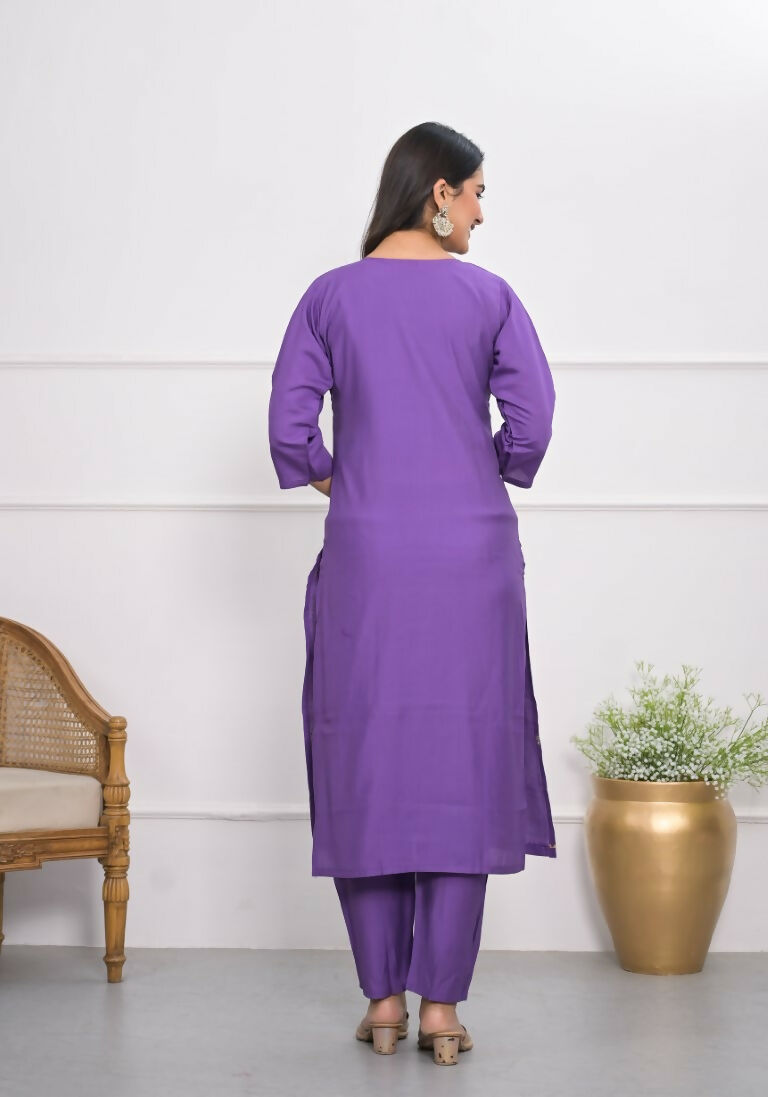 Purple Viscose Silk Embroidery with Thread and sequence Stitched Suit With Dupatta - Tanisha