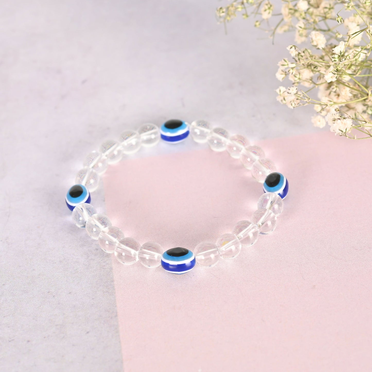 NVR Men & Women Evil Eyetransparent Beaded Elasticated Bracelet