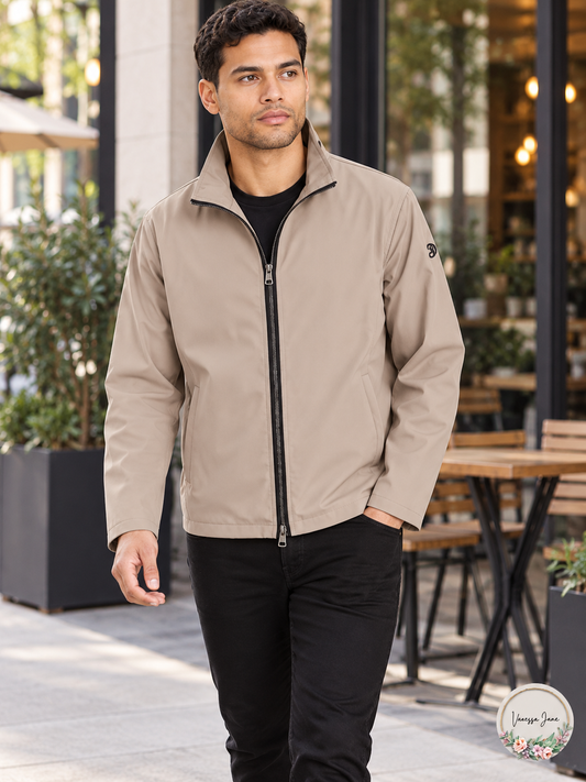 Calvin Klein Mens Full-Zip Water Resistant Bonded Jacket Beige, Size Small