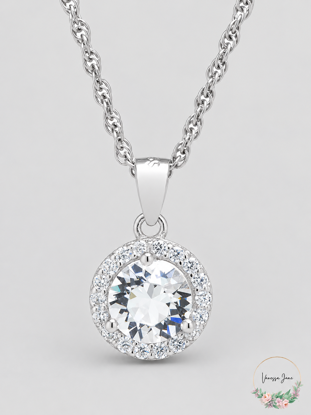 Giani Bernini Crystal and Cubic Zirconia Halo 18″ Pendant Necklace