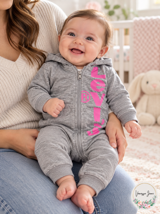 Levis Baby Girls Hooded Logo-Print French Terry Coverall, 3Mo/Gray