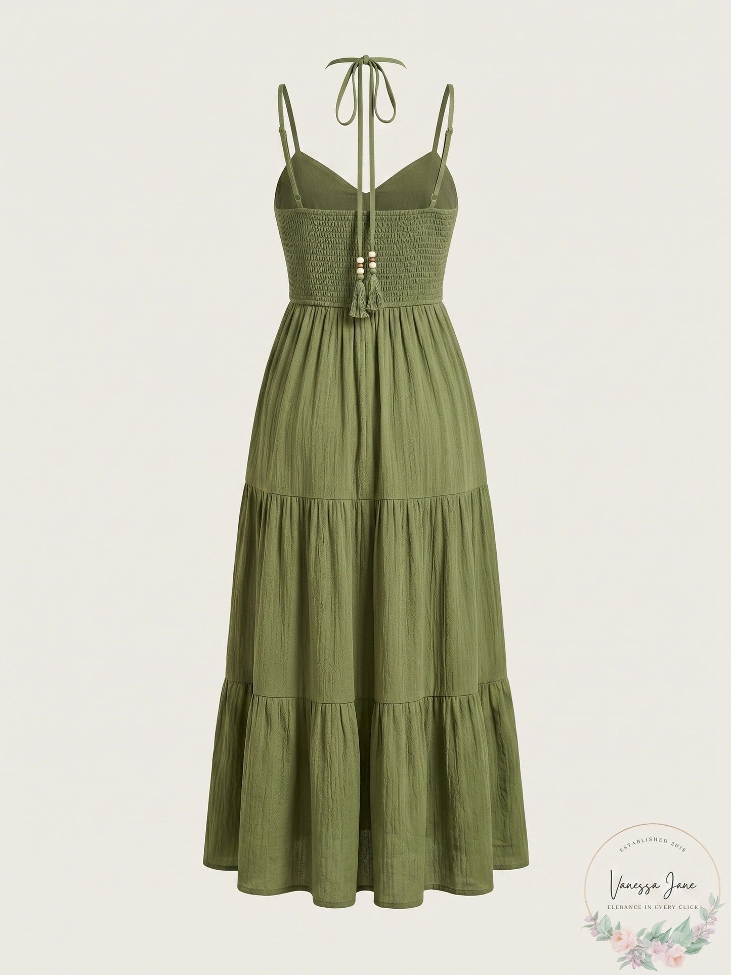 Cupshe Womens Olive Green Notched Neck Halter MIDI Beach Dress - Dark Green, Medium