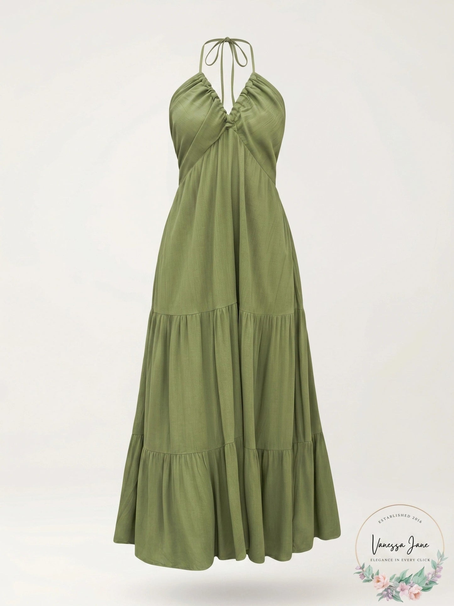 Cupshe Womens Olive Green Notched Neck Halter MIDI Beach Dress - Dark Green, Medium