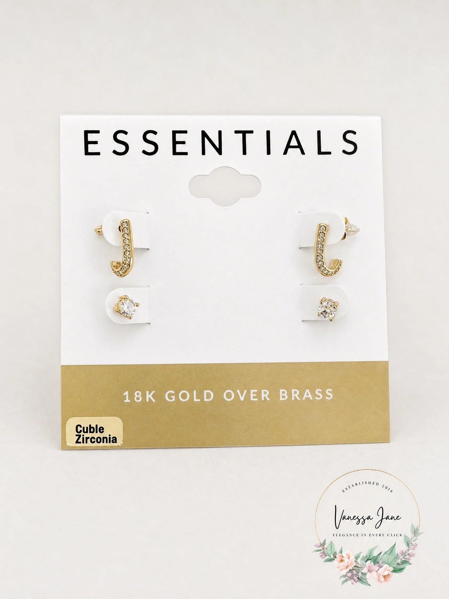 And Now This Cubic Zirconia Crystal Studs and J Hoop Duo Earring Set