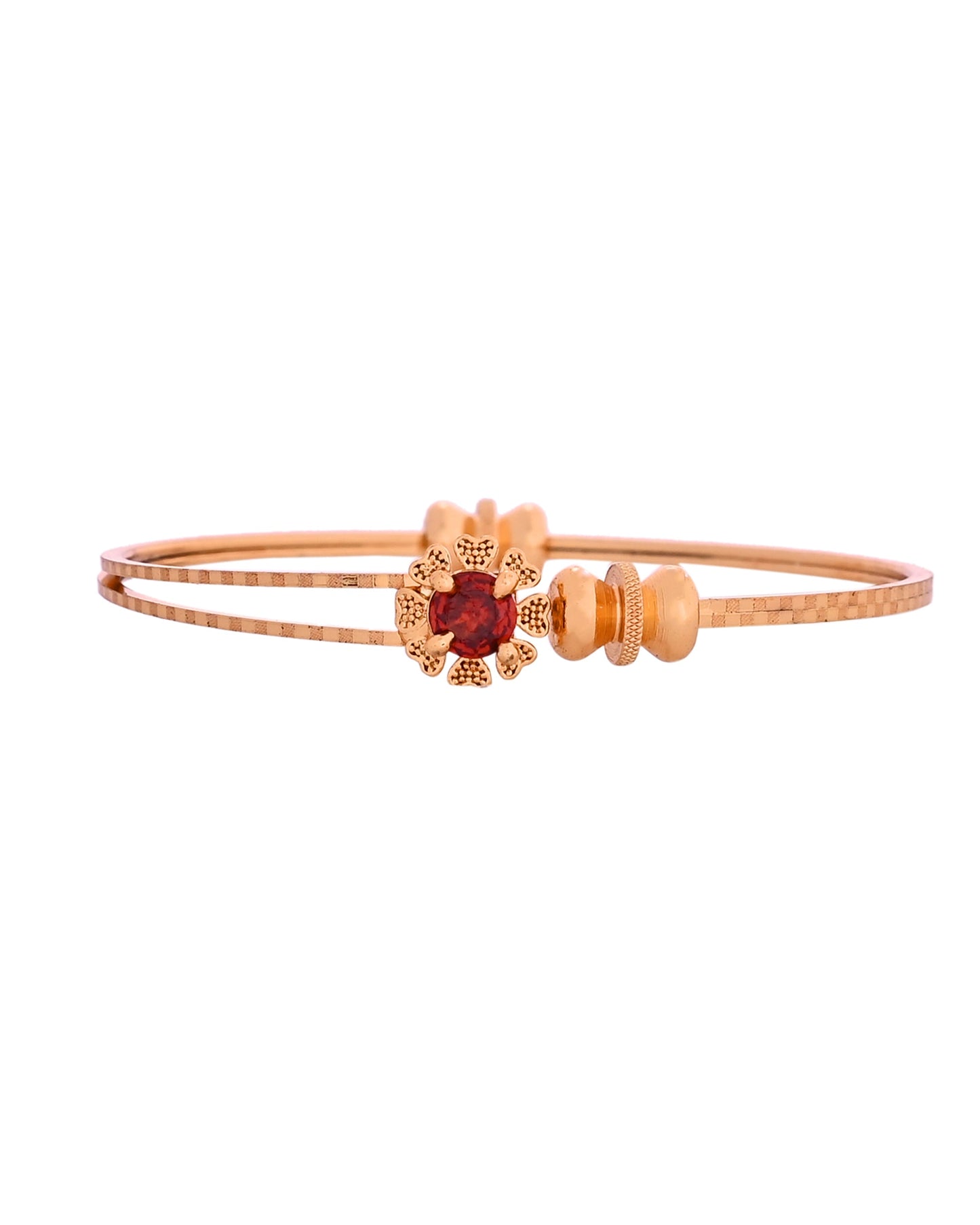 VOJ Set Of 2 Gold Polished Red Stone-Studded Bangles