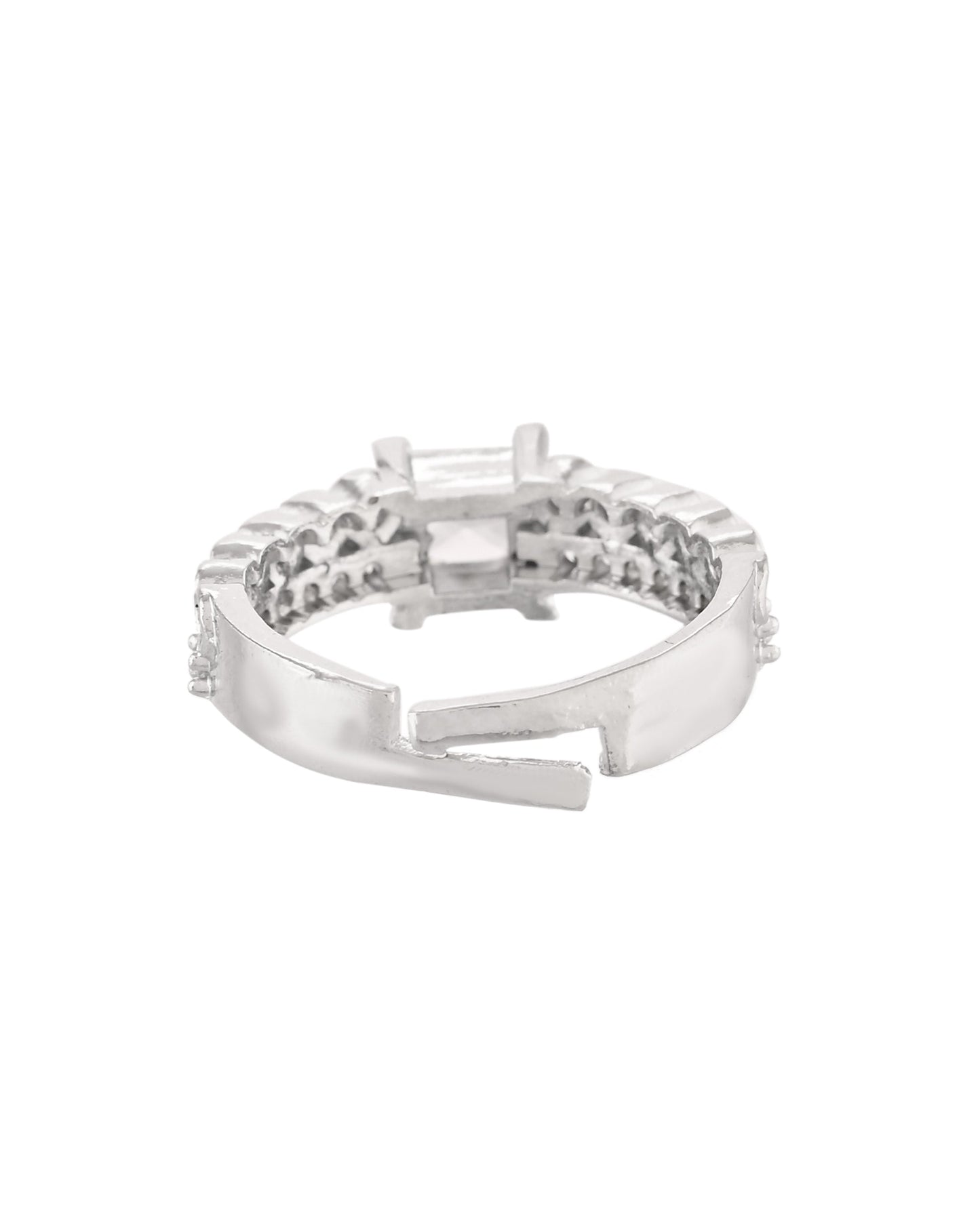 VOJ Silver Plated Cubic Zirconia Studded Finger Ring