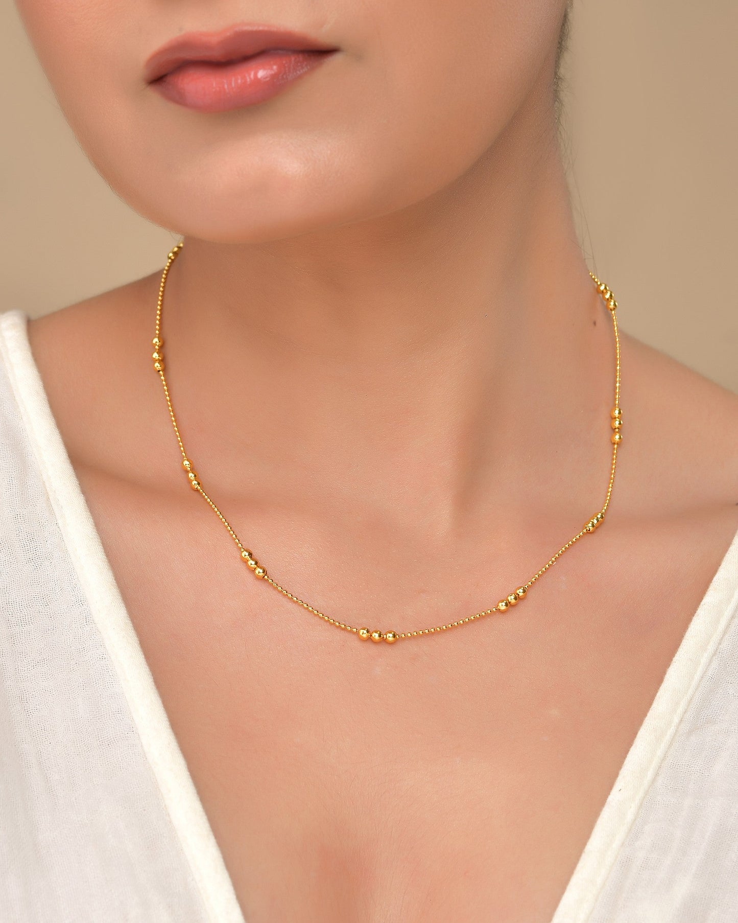 VOJ Women Gold Polished Stainless Steel Minimal Ball Chain