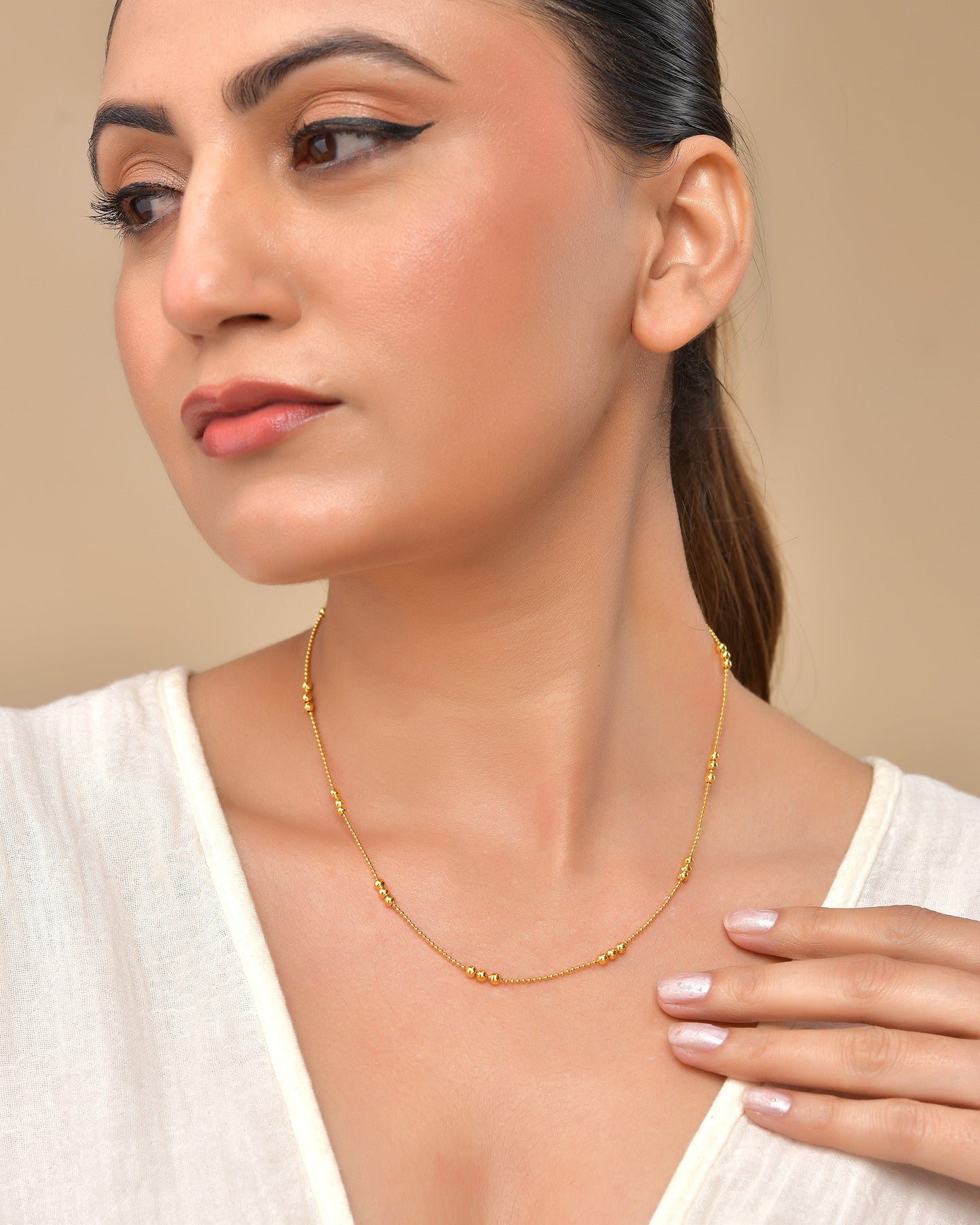 VOJ Women Gold Polished Stainless Steel Minimal Ball Chain