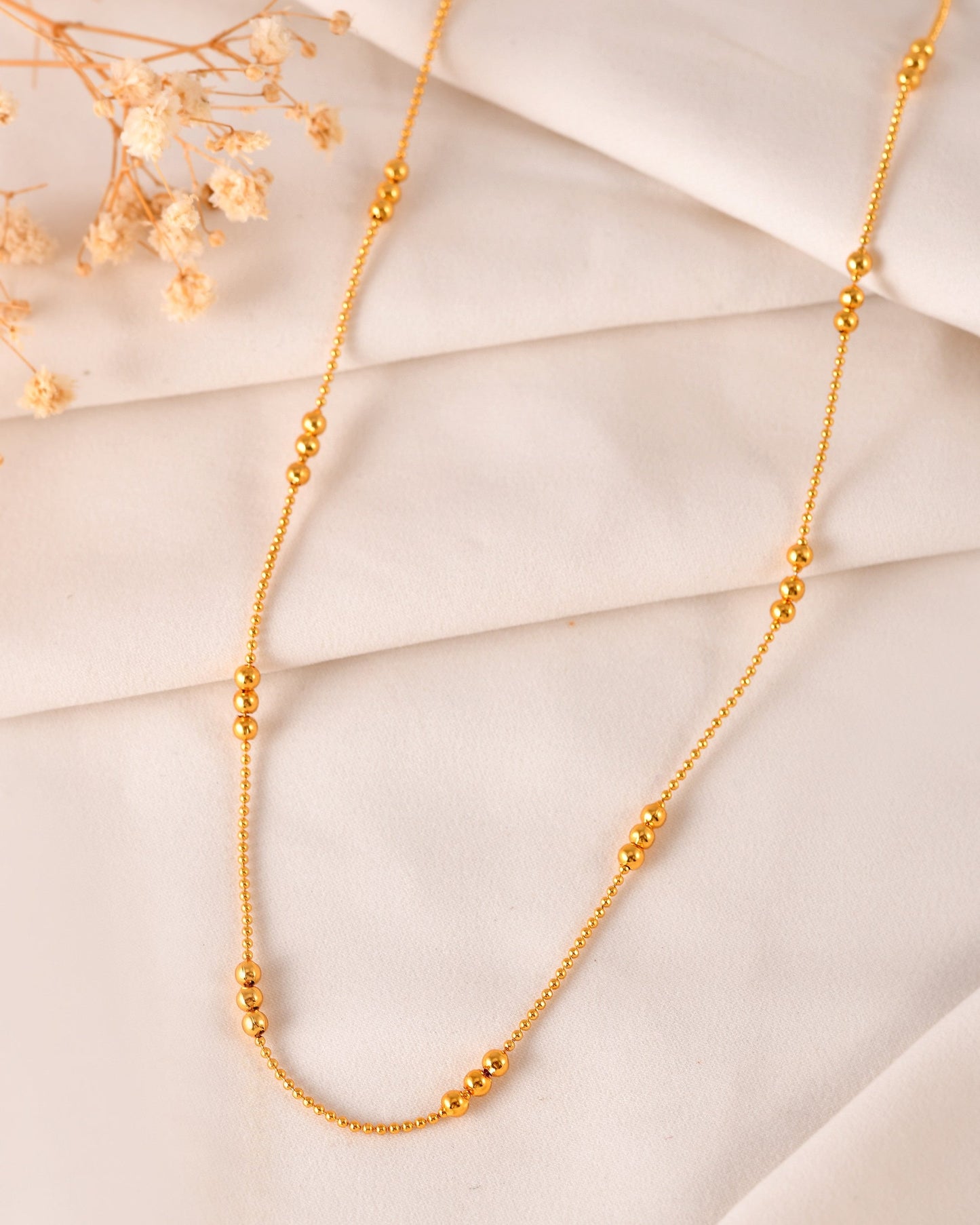 VOJ Women Gold Polished Stainless Steel Minimal Ball Chain