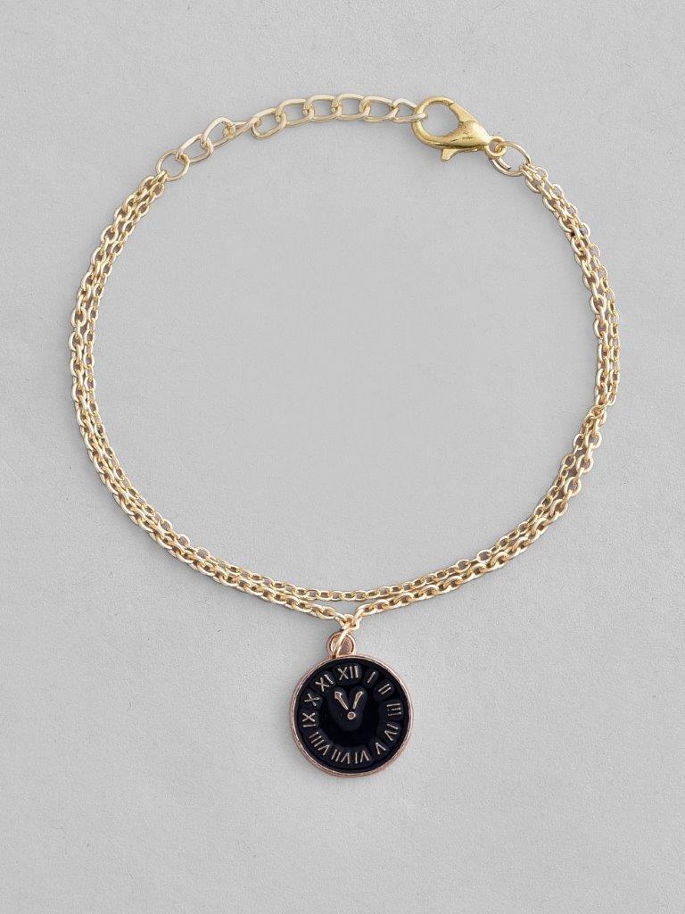 VOJ Gold-Polished Black Clock Charm Bracelet