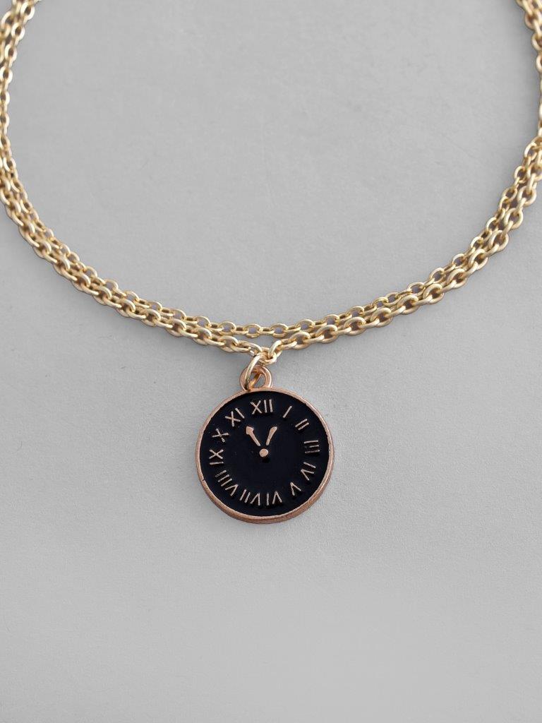 VOJ Gold-Polished Black Clock Charm Bracelet
