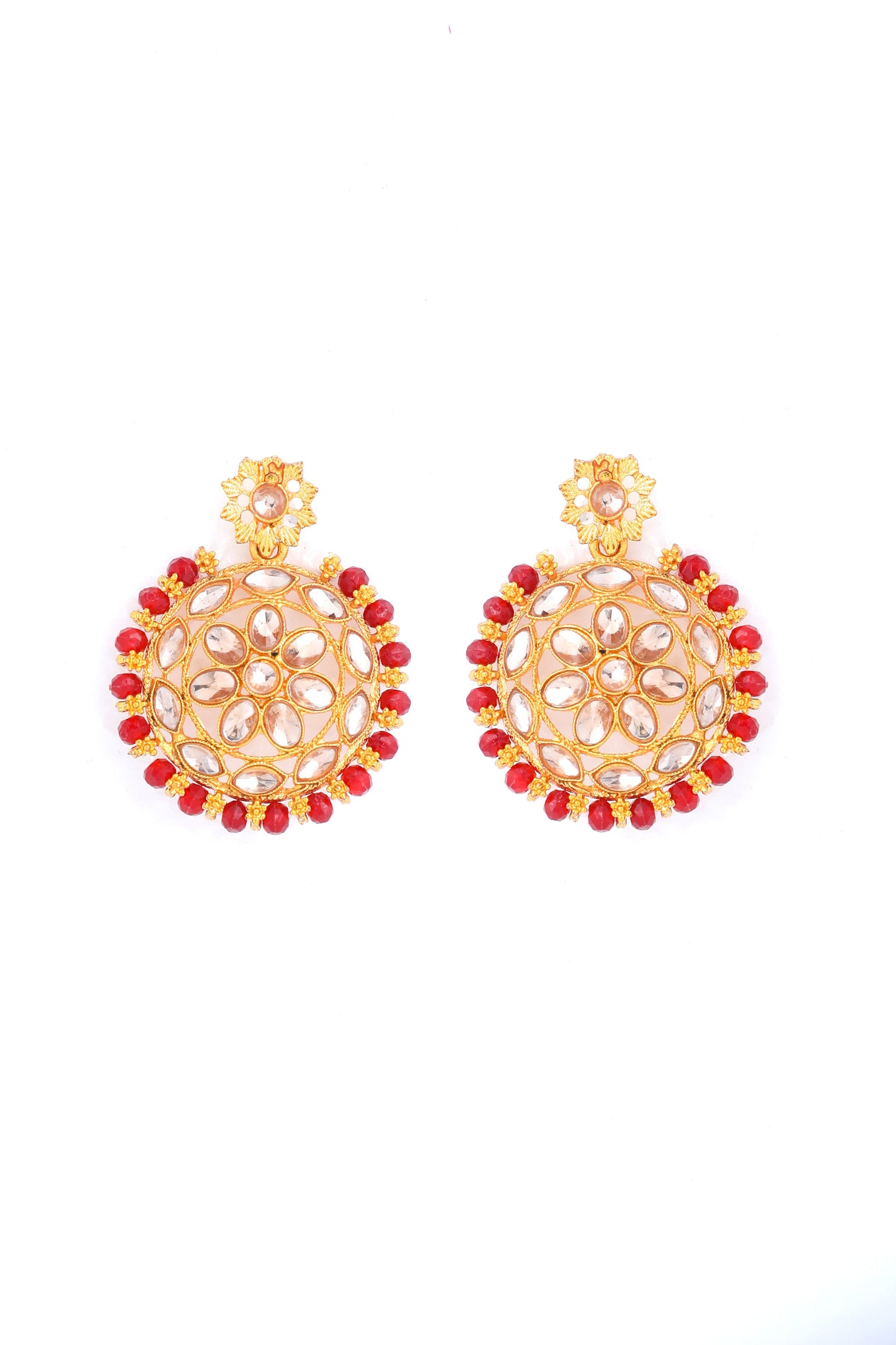 VOJ Gold-Polished Red Beads Kundan Choker Jewellery Set With Mang Tikka