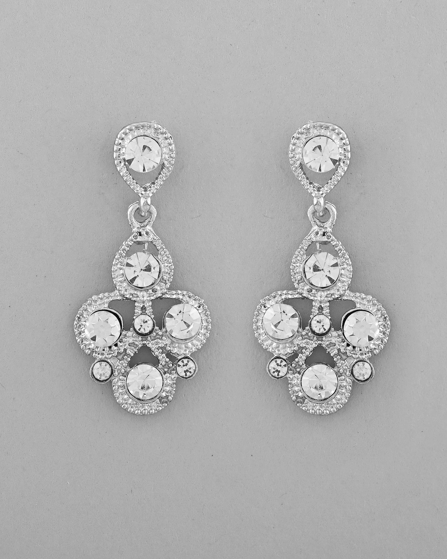 VOJ AD Stone Studded Silver Plated Necklace and Earrings Set