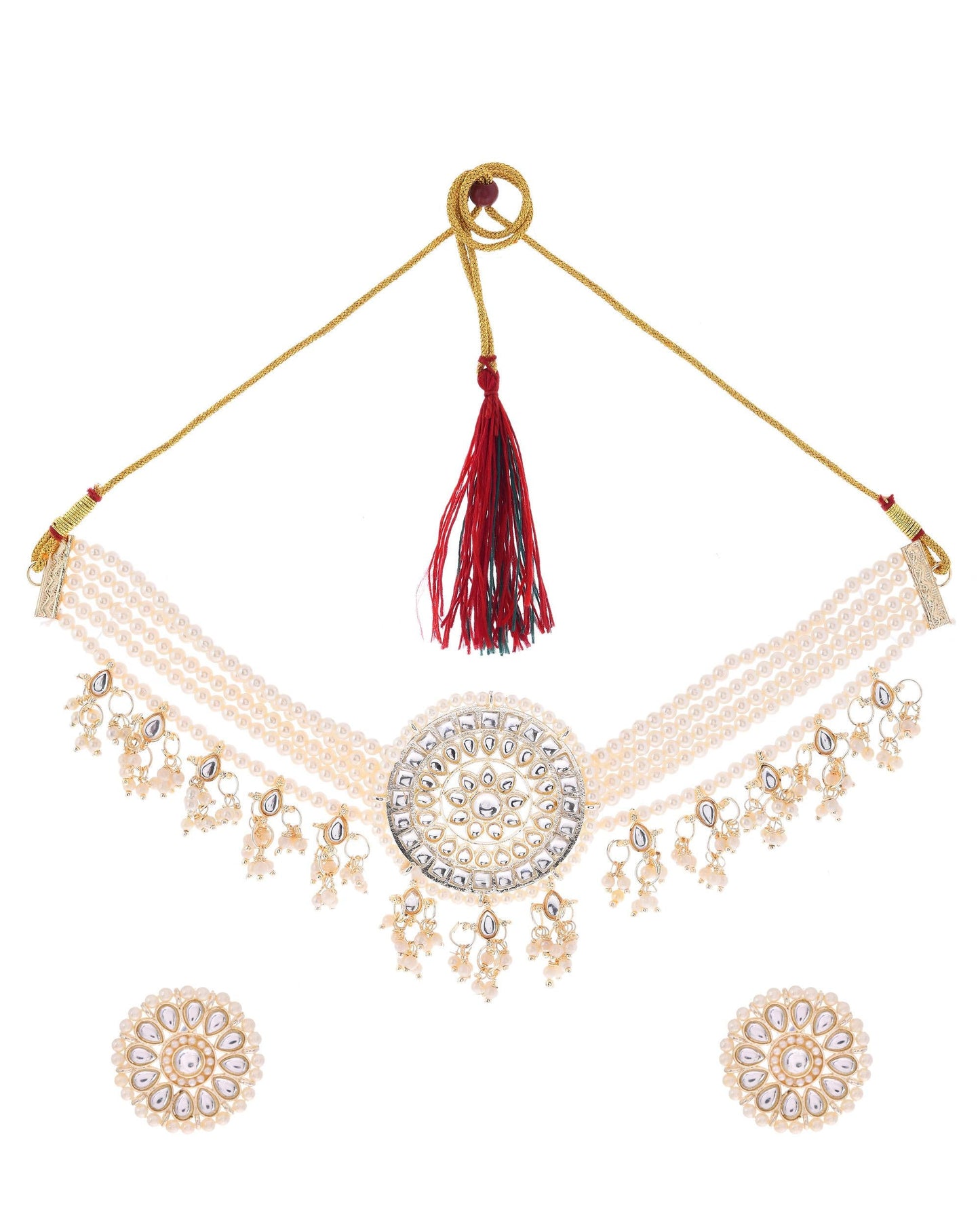 VOJ Gold-Polished Kundan Studded Choker Jewellery Set