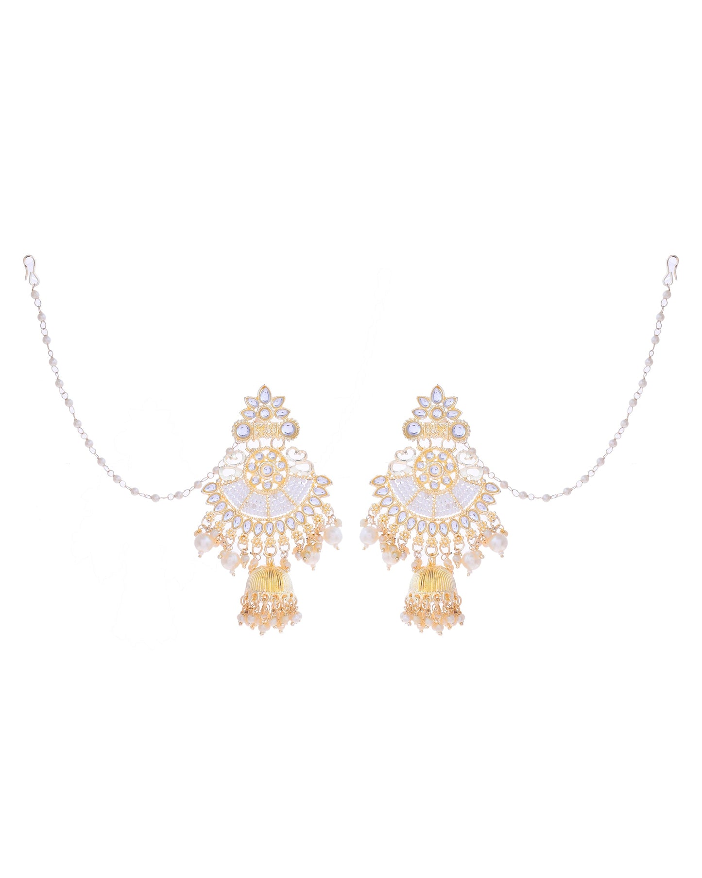 VOJ Gold-Polished Kundan Studded Earrings with Maang Tikka